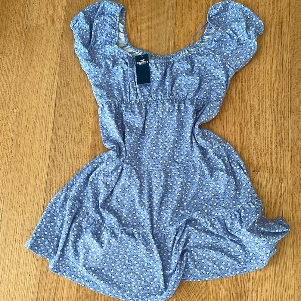 Hollister Blue Floral Square-Neck Mini Dress
